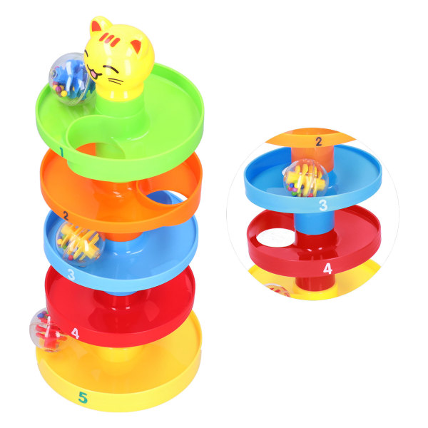 5 Layer Ball Drop Roll Swirling Tower Toy Pedagogisk Roll Activity Toy Småbarn Ball Ramp LekeRull Leke Tower Toy