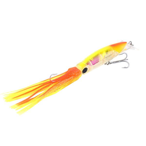24cm/40g Fiskedrag Bläckfiskbeten Fiskbete Crankbait Tackle Jig Diskantkrok Gul Orange