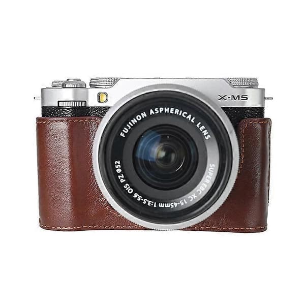 Etui til Fujifilm X-M5 med skulderrem, ægte læder, kamerabeskyttelse - Kaffe