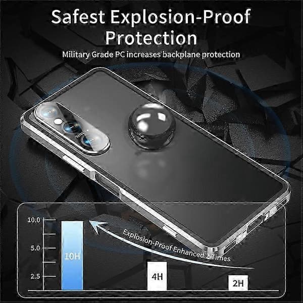 Xperia 1 V Magnetfodral - Metallram Härdat Glas Framsida, Klar PC Baksida, Skydd & Stil Silver