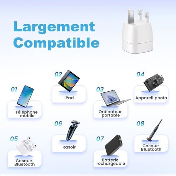 2-delt UK stikadapter, Europa til UK Type G rejseadapter, hvid