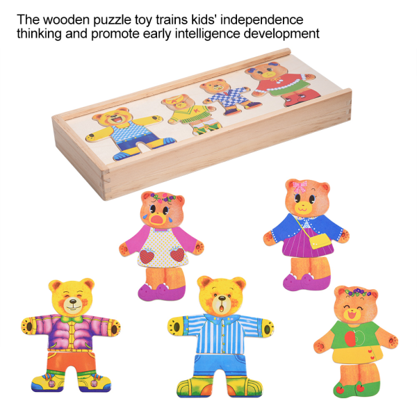 Kreativa barn Baby färgglada trä tecknad björn klänning byta kläder Pussel pedagogisk leksak