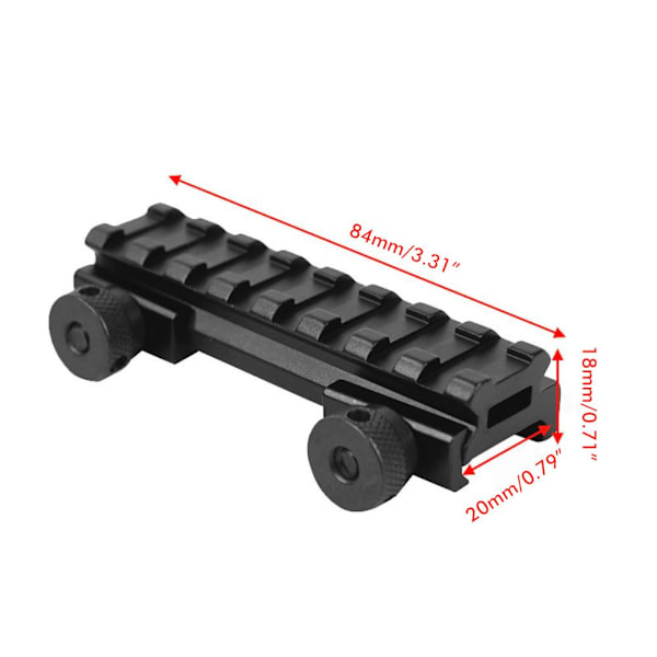 20 mm Picatinny-korotusjalusta 85 mm pitkä kisko Cantilever-jalusta 0,5\" korotus 8 paikkaa optiikkaa ja tähtäimiä varten