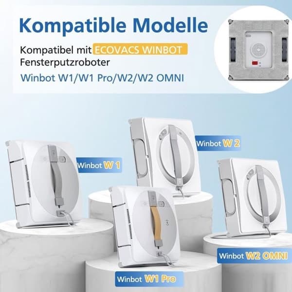 Sett med 6 vaskbare mikrofiberputer kompatible med Ecovacs Winbot W1 / W1 Pro / W2 / W2 Omni - 150 x 90 mm