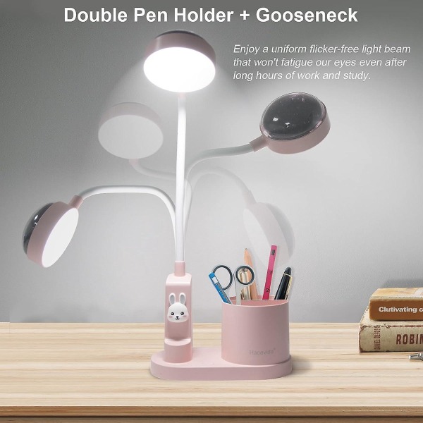 Uppladdningsbar, dimbar LED-bordslampa för barn med pennhållare och automatisk färgbyte