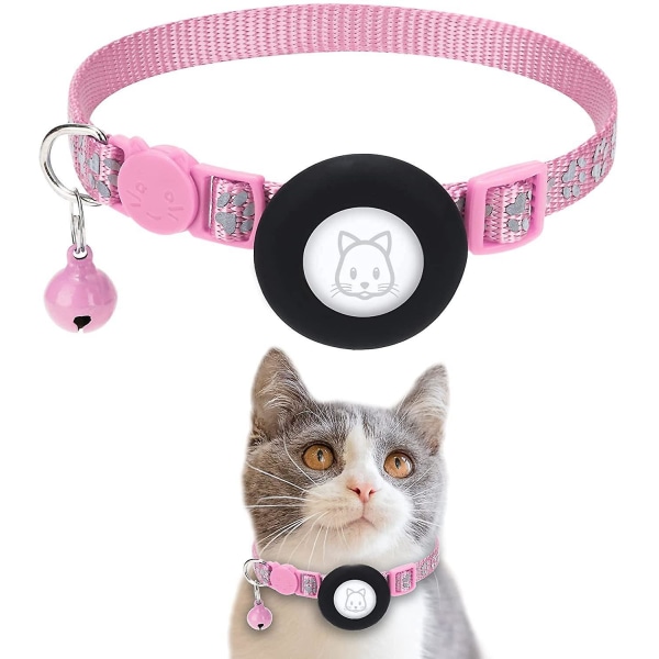 Reflekterende rosa kattehalsbånd med sikkerhetsspenne og bjeller - 1 cm bred, med luftmerkeholder - for katter, valper og kattunger
