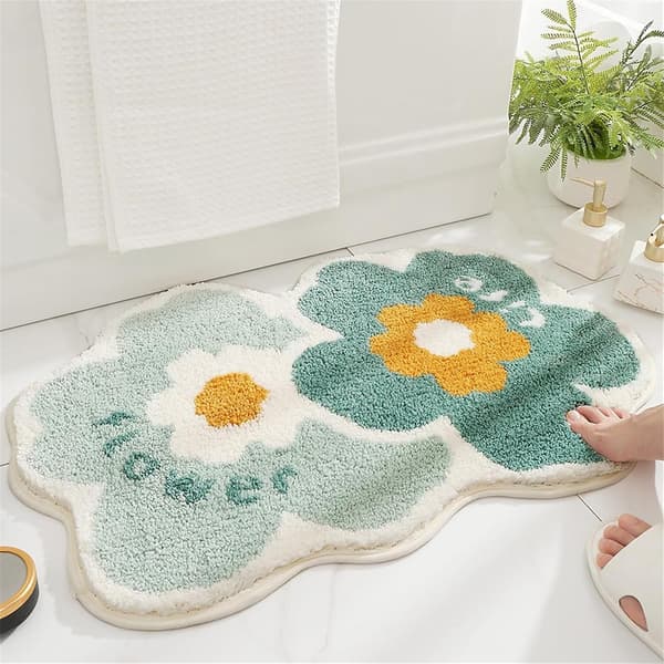 Blød Badeværelsesmåtte i Mikrofiber, Maskinvaskbar Absorberende Brusemåtte (Tvillingeblomster, 50x80cm)
