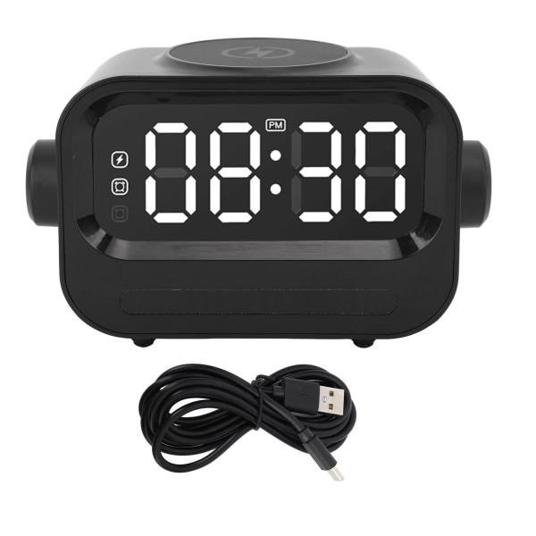 3 i 1 Digital Vekkerklokke LED-skjerm 15W 2 Alarminnstillinger Digital klokke med 15W trådløs lading og Bluetooth-høyttalerfunksjon Svart