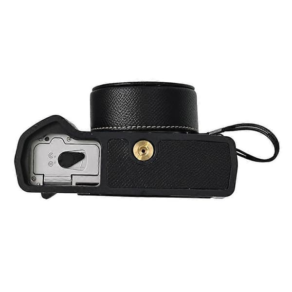 For Olympus OM-5 Camera Case Half-Wrapped Leather Bottom with Lens Cap - Black