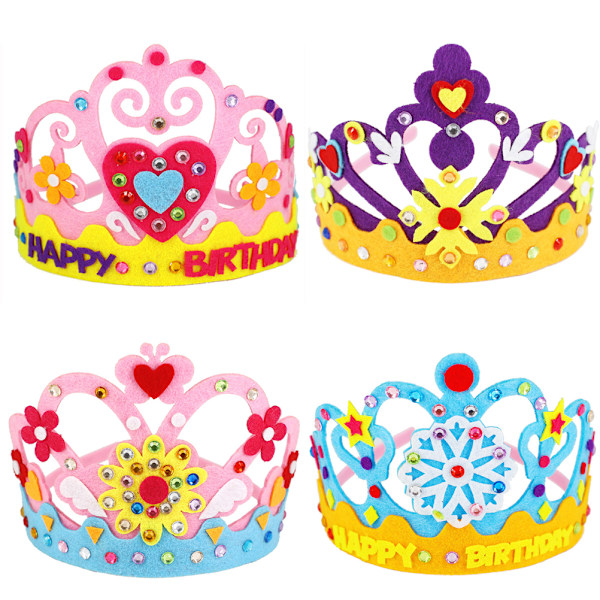 4 stk. DIY kronehat prinsessehovedbeklædning sjove børns håndarbejdstøj fødselsdagsfest håndværk
