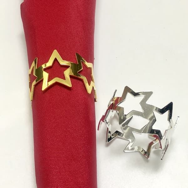 6 Servietringe Guld Stjerne Metal Jul Julebord Festlig Rund