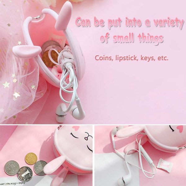 Sæt med 2 kanin-silikonepunge (pink, hvid) Små tegneserie-møntpunge til piger Fødselsdagsfester