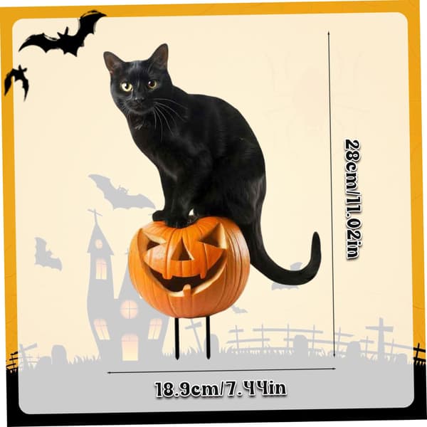 Halloween kattehavepynt, sød 25 cm metal kattepynt