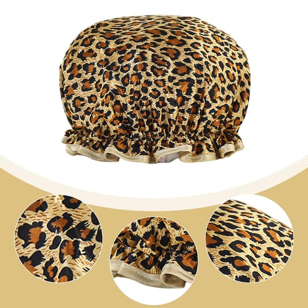 1 st Duschmössa Återanvändbar Duschmössa, Dubbellager Förtjockad Vattentät Duschmössa (Leopardtryck)