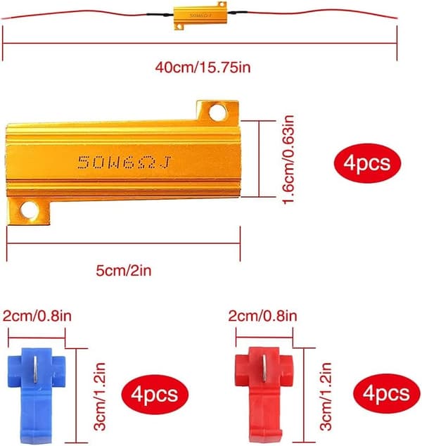 4 stk. 50W 6 ohm LED belastningsmodstand for at afhjælpe LED-fejlkoder til bil motorcykel LED blinklys