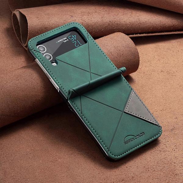 Geometric Pattern Case Compatible With Samsung Galaxy Z Flip 4, Hard PC Frame + Shockproof PU Leather Cover