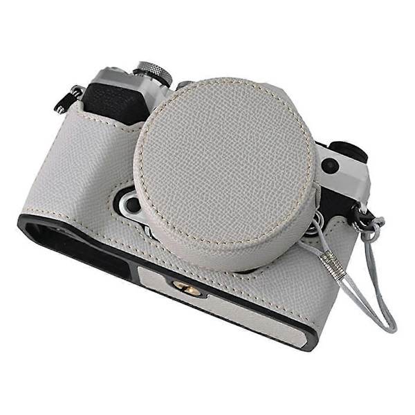 For Olympus OM-5 Camera Case Half-Enclosed Leather Bottom with Lens Cap - Grey