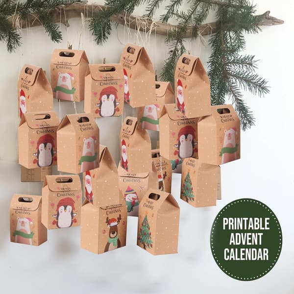 24 st Julkalas Presentaskar Jul Kraftpapper Godisaskar Julklappspåsar Julpapperspåse Adventskalenderlåda