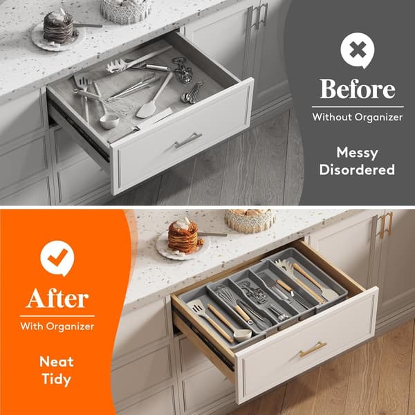 Cutlery Drawer Organizer, Extendable Large Cutlery Tray for Large Kitchen, Grey
