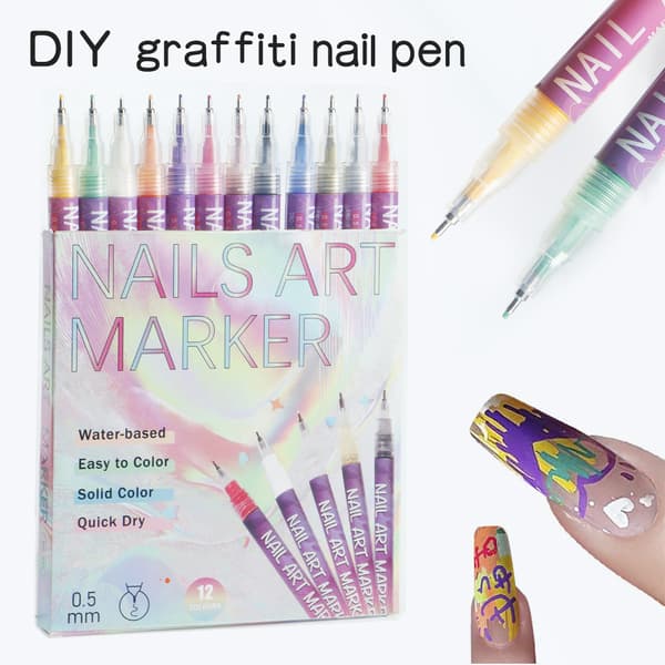 12 stk. Nail Art Pen Markør Sæt 0,5 mm Fin Spids til Præcis Graffiti Tegning