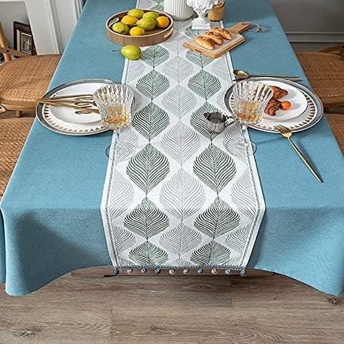 Grå bordløper, bomulls lin bordløper, rustikk brodert løper for spisebord, restaurant, dekorasjon - 14x71 tommer