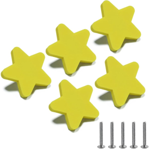 Söt gul stjärna tecknad silikon mjuka skåpknoppar - set med 5 för barn - låda, dörr, skåp, garderob, garderob, skåp