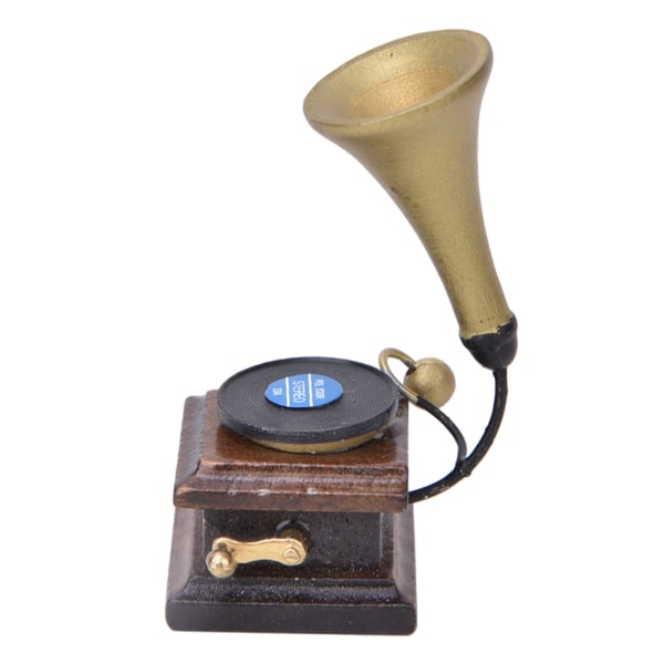 1:12 Dukkehusdekorationstilbehør Dukkehus Kompakt retro fonograf med fonogramBrun