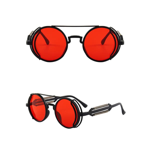 Runde solbriller i punk-stil - farvede linser - unisex - plastikstel