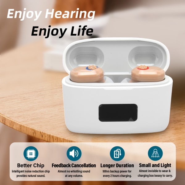 Ergonomiske lette oppladbare høreapparater for eldre - gulrosa