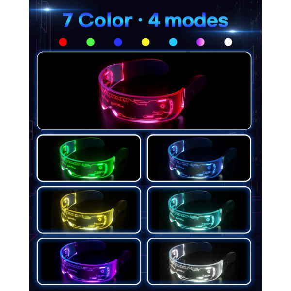 Led-briller - selvlysende briller Cyberpunk Futuristic Neon Rave DJ-festbriller-High Tech