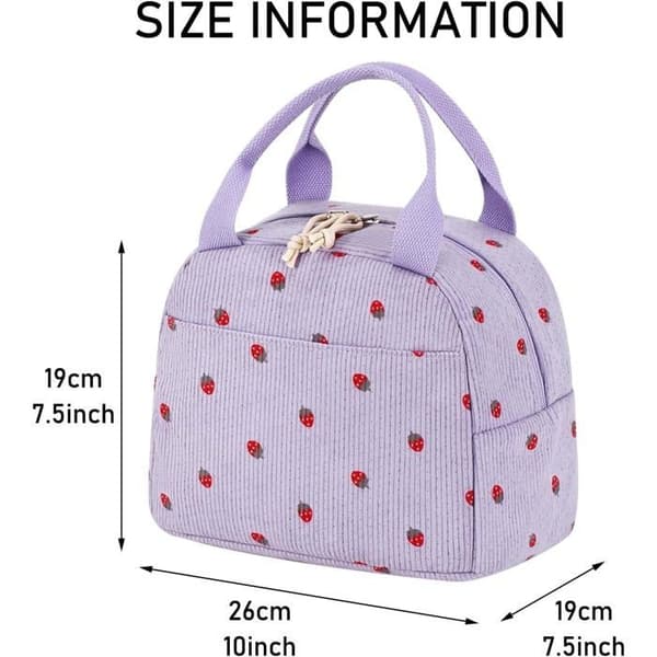 Isoleret madpakke - KCVV - 25x19x19 cm - Lilla - Fløjl - 2 separate rum