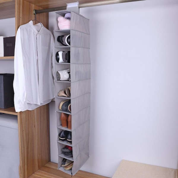 1 skostativ - hængende skoopbevaring med 10 beholdere - hængende hylde til perfekt opbevaring af tegnebøger, tasker eller sko