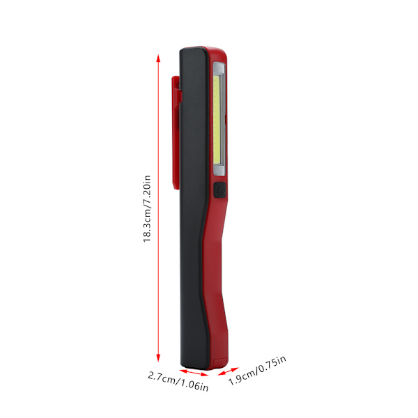 Oppladbar COB LED Lommelykt Håndholdt Lomme Pen Arbeidslys med Magnetisk Roterende Klips Rød