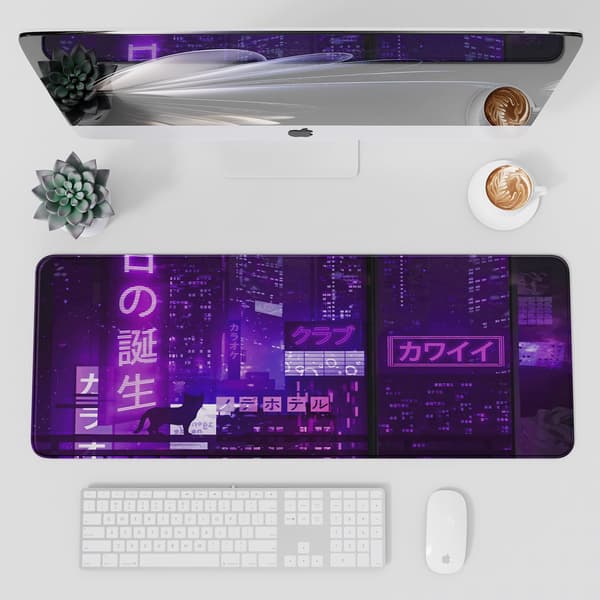 Cyber ​​City Night Musemåtte (800 * 300 * 3 mm) Ekstra Stor Musemåtte Skrivebordsunderlag