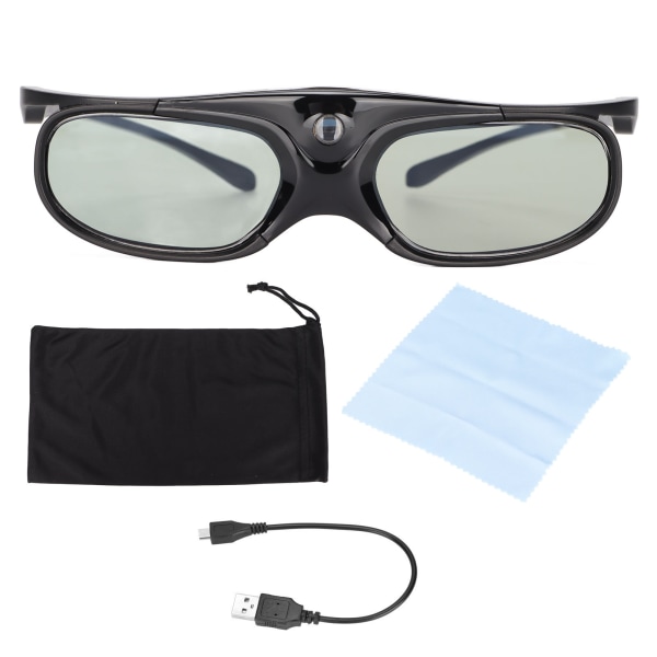 3D-briller 1080P LCD-brille vidvinkel 178° oppladbart batteri 3D-lukkerbriller, svart