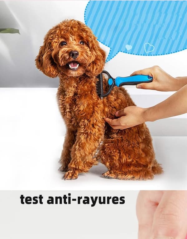 Professionel børste til hunde og katte, børste til langt hår, dobbeltsidet anti-tangle kam, blå