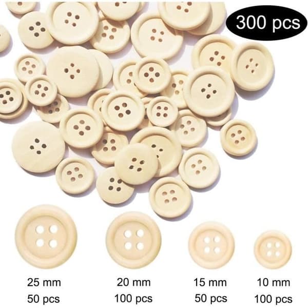 Træknapper til sytilbehør - 300 stk. - Træknapper - Størrelser 10mm, 15mm, 20mm, 25mm