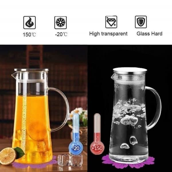 Glaskaraff - 1500 ml - Värmebeständig - Rostfritt stål