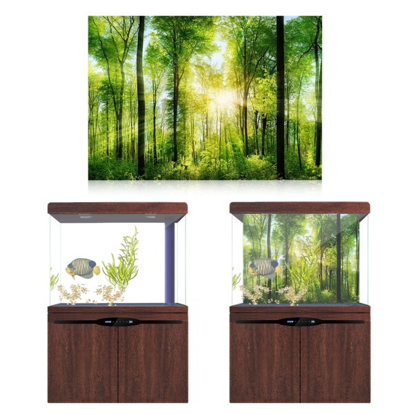 3D-effekt selvklebende skogplakat for akvariefisketankdekorasjon 122 x 50 cm