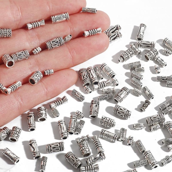 400 stk tibetanske sølvperler blandet legeret rørperler til DIY smykker Collie