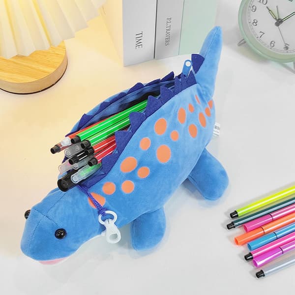 Penalhus Dinosaur Børn 3D Lynlås Skrivemateriale Organizer Blå