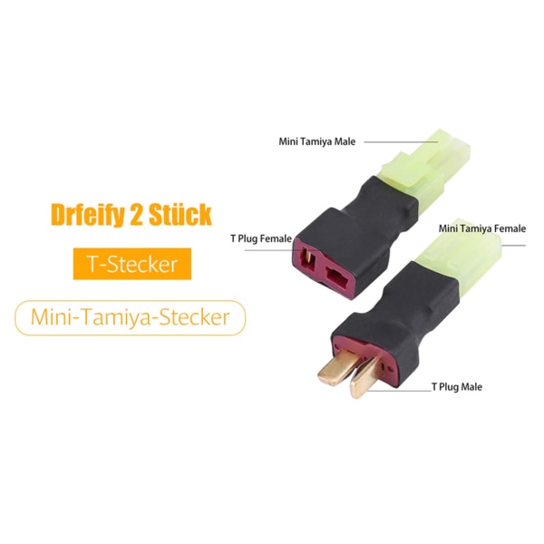 2stk/Set Trådlös T-kontakt Hane/Hona till Mini Tamiya Hona/Hane Kontaktadapter