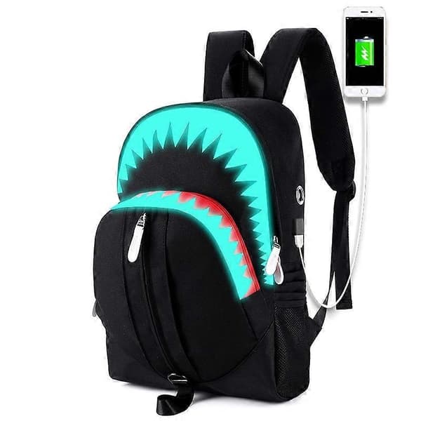Luminous Backpack Shark Laptop Backpack USB Charging School Bag Waterproof Travel Bag