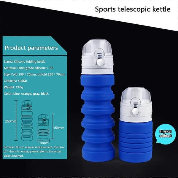 Portable Silicone Foldable Travel Water Bottle, Telescopic Extendable Drinking Water Container With Leak-Proof Lid