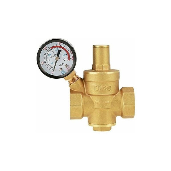 Brass Vanntrykksregulator med Måler - Justerbar DN20 Reduser