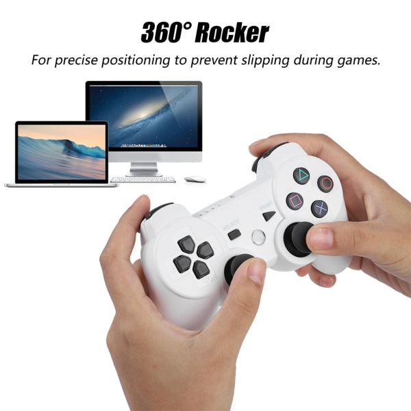 Bluetooth-håndkontroller for PS3 - Trådløs spillkontroller med alle funksjoner (hvit)