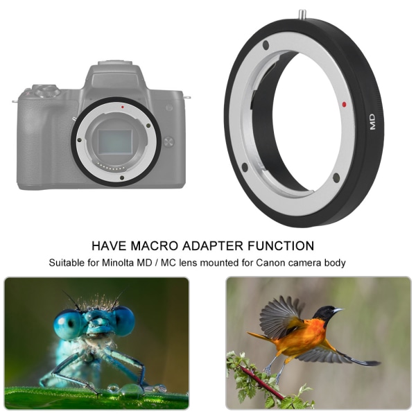 Lähikuva-objektiivin sovitinrengas Minolta MD MC:lle Canon EF -kiinnityskameroihin