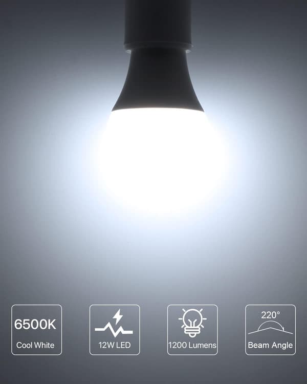6-pack E27 A60 LED-lampor 12W=100W Eq Kallvit 6500K 1200LM, 220° spridningsvinkel Ej dimbar