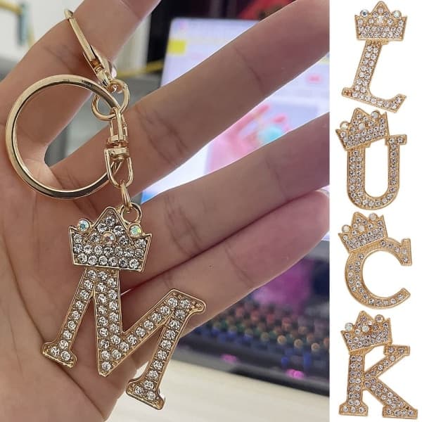 Lyxig krona bokstav metall nyckelring strass initial nyckelring EE