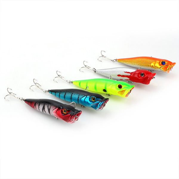 Lot 5st Popper Fiske Drag Beten Crankbaits Fiskeutrustning Minnow Fiskedrag